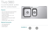 Fienza Tiva 68105L Double Left Hand Bowl Stainless Steel Sink - Special Order Top Mounted Kitchen