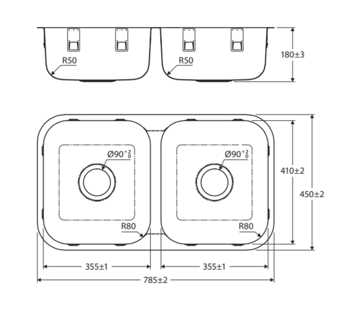 Fienza Tiva 68109 Stainless Steel Double Kitchen Sink - Special Order Undermount Sinks