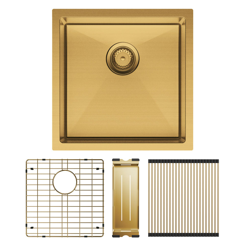 Fienza Single Bowl Kitchen Sink Kit - Rugged Brass 68401Rbkit Top Mounted Sinks