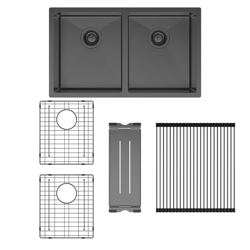 Fienza Double Bowl Kitchen Sink Pack - Carbon Metal 68403CM-KIT