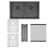 Fienza Double Bowl Kitchen Sink Pack - Carbon Metal 68403CM-KIT