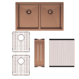 Fienza Hana 68403CO 27L/27L Double Kitchen Sink Kit, Brushed Copper