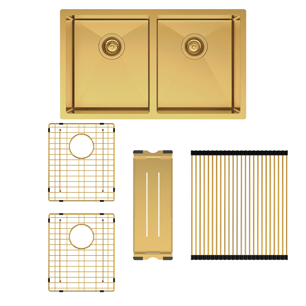 Fienza Double Bowl Kitchen Sink Pack - Rugged Brass 68403RB-KIT