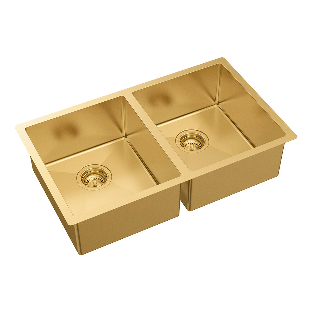 Fienza Hana 68403RB 27L/27L Double Kitchen Sink, Rugged Brass