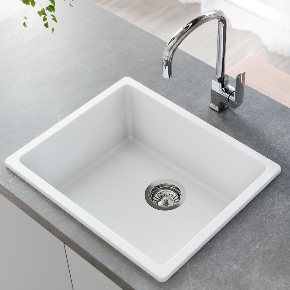 Fienza 68602W Kuro Granite 38L Single Bowl Kitchen Sink, Matte White