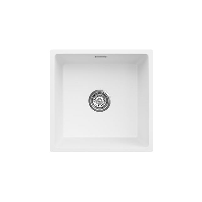 Fienza 68611W Kuro Granite 29L Single Bowl Kitchen Sink, Matte White
