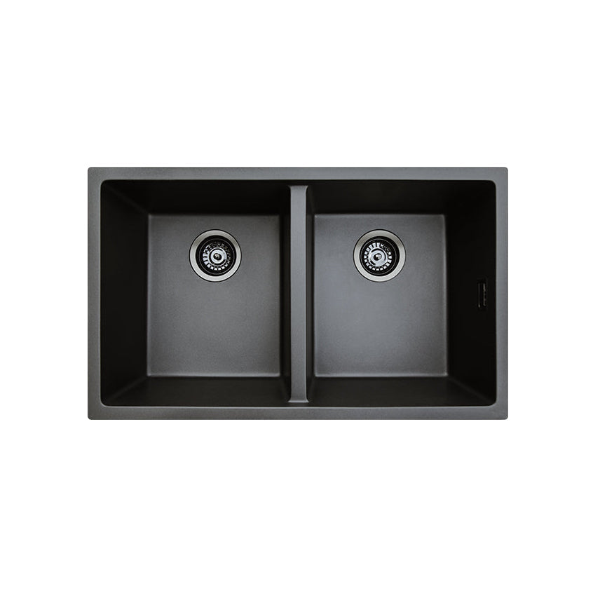 Fienza 68613 Kuro Granite 29L/29L Double Bowl Kitchen Sink, Matte Black