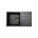 Fienza 68614 Kuro Granite 39L Single Kitchen Sink with Drainer, Matte Black, No Tap Hole
