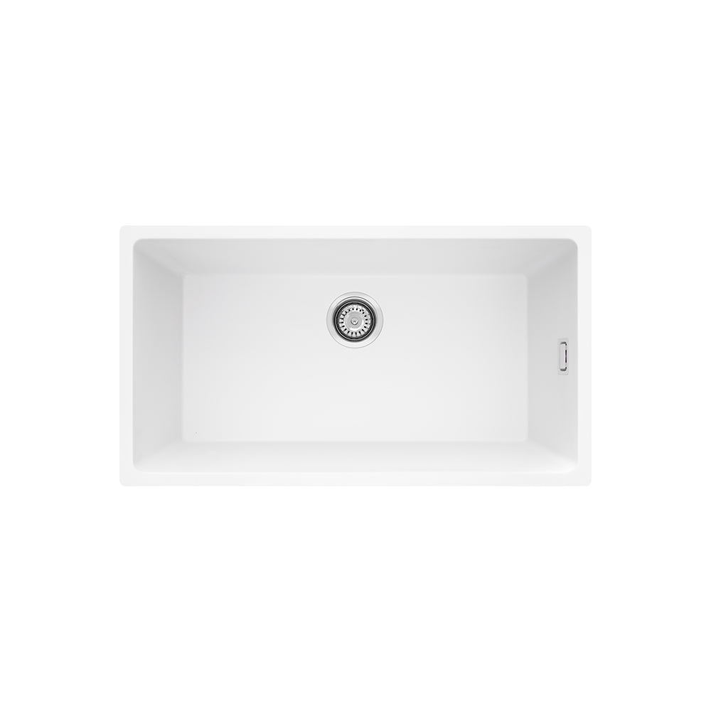 Fienza 68615W Kuro Granite 59L Single Bowl Kitchen Sink, Matte White