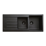Fienza 68616R-2 Kuro Granite 29L/19L Double Kitchen Sink with Drainer, Right Bowl, 2 Tap Holes, Matte Black