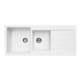 Fienza 68616WL-1 Kuro Granite 29L/19L Double Kitchen Sink with Drainer, Left Bowl, 1 Tap Hole, Matte White