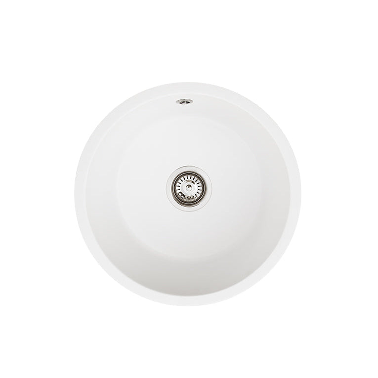 Fienza 68619W Kuro Granite 25L Round Single Bowl Kitchen Sink, Matte White