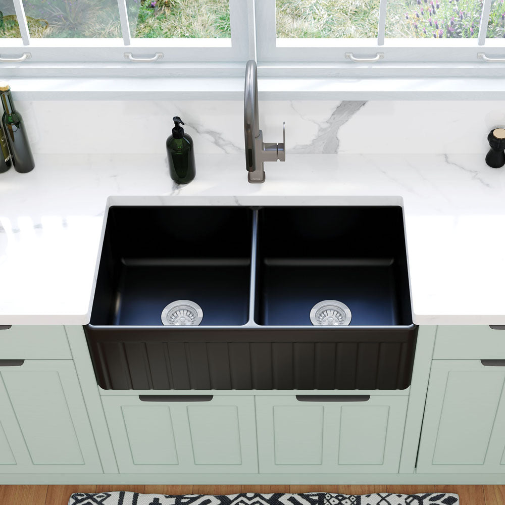 Fienza 68709 Benson Double Butler Sink Matte Black - Special Order Kitchen Sinks