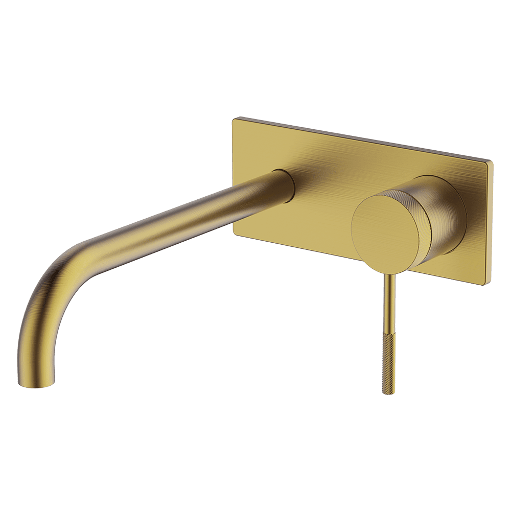 Abey Poco Knurled Wall Bath/Basin Set, 220mm, Brushed Brass, 6B-WS220-KBB