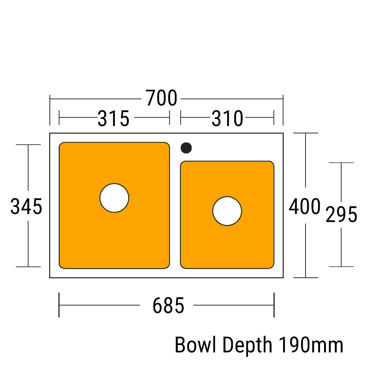 Kubik 7040 Stainless Steel 1 & 3/4 Sink - Suits Narrow Bench Tops Top Mounted Kitchen Sinks