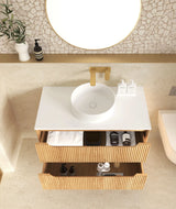 Otti Byron Wall Hung Vanity, Fluted Woodland Oak