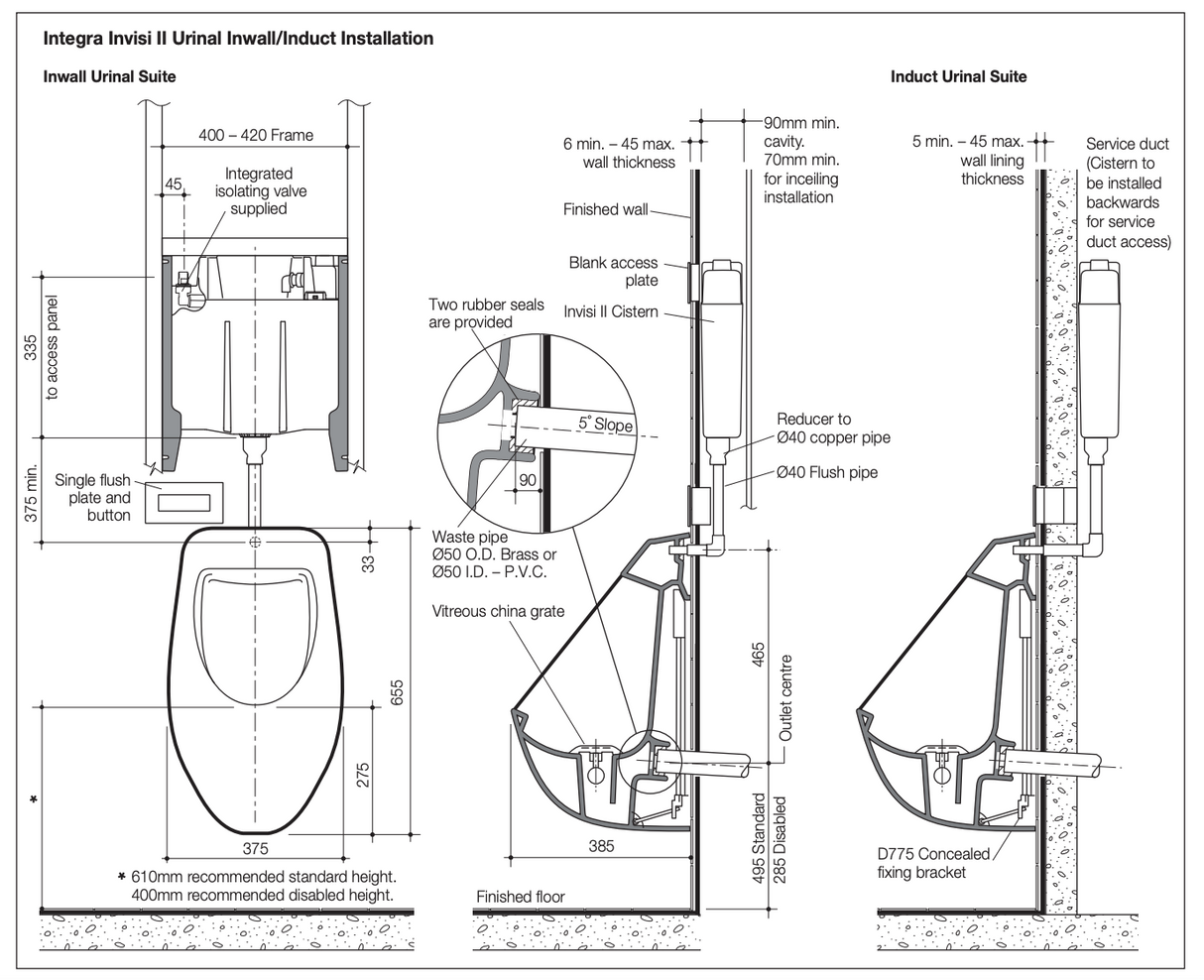 Caroma 743100W Integra Invisi II Urinal Suite