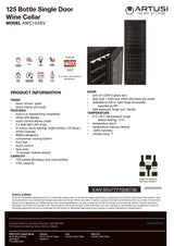 Artusi AWC154BV Dual Zone Wine Cooler, 125 Bottle, Reversible Door, Matte Black