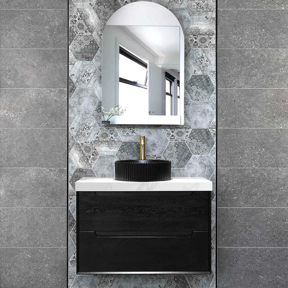 Otti Byron Wall Hung Vanity, Black Oak