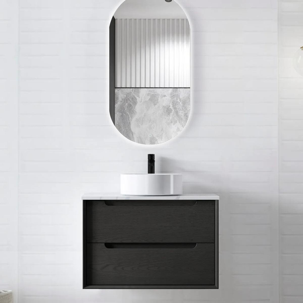 Otti Byron Wall Hung Vanity, Black Oak