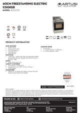 Artusi AFC607X 60cm Electric Upright Stove, Ceramic Top, Stainless Steel