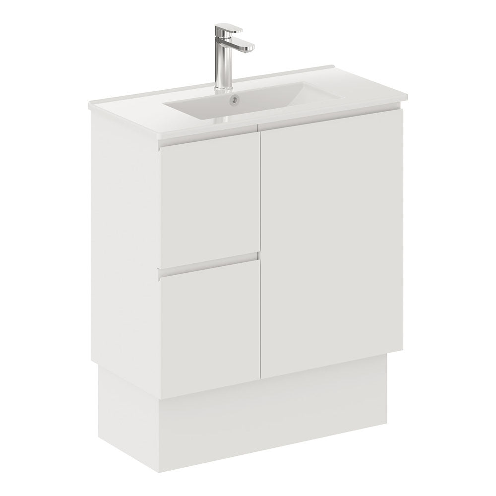 Fienza Siska 75Dfkl Slim 750Mm Satin White Vanity Unit With Kickboard Left Drawers - Special Order