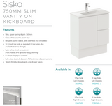 Fienza Siska 75Dfkr Slim 750Mm Satin White Vanity Unit With Kickboard Right Drawers - Special Order