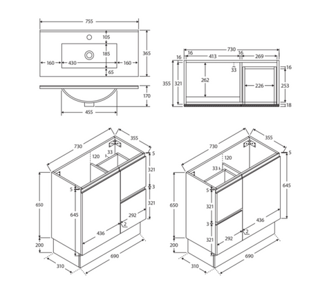 Fienza Siska 75Dfkl Slim 750Mm Satin White Vanity Unit With Kickboard Left Drawers - Special Order