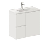 Fienza Siska 75Dfl Slim 750Mm Satin White Wall Hung Vanity Unit Left Drawers - Special Order Units