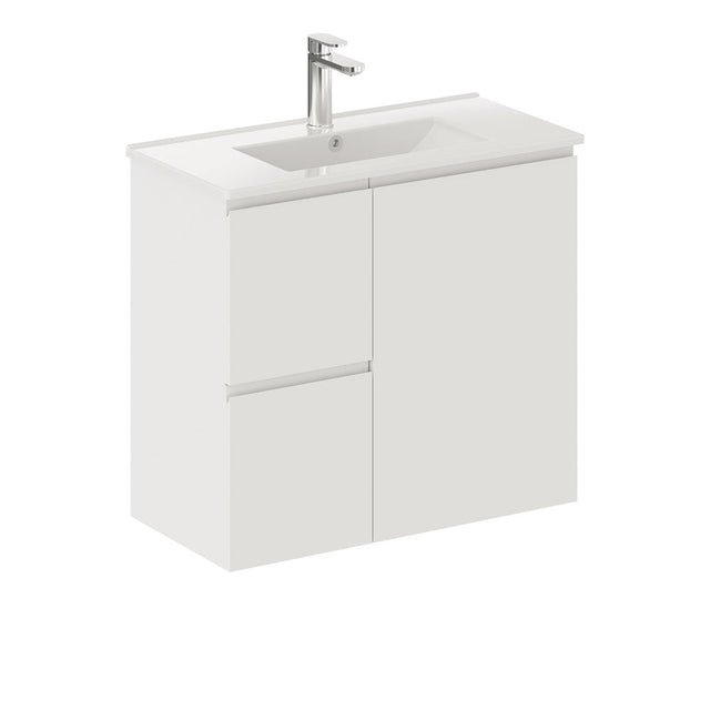 Fienza Siska 75Dfl Slim 750Mm Satin White Wall Hung Vanity Unit Left Drawers - Special Order Units