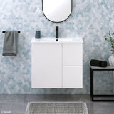 Fienza Siska 75Dfl Slim 750Mm Satin White Wall Hung Vanity Unit Left Drawers - Special Order Units