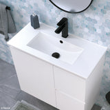 Fienza Siska 75Dfl Slim 750Mm Satin White Wall Hung Vanity Unit Left Drawers - Special Order Units