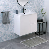 Fienza Siska 75Dfl Slim 750Mm Satin White Wall Hung Vanity Unit Left Drawers - Special Order Units