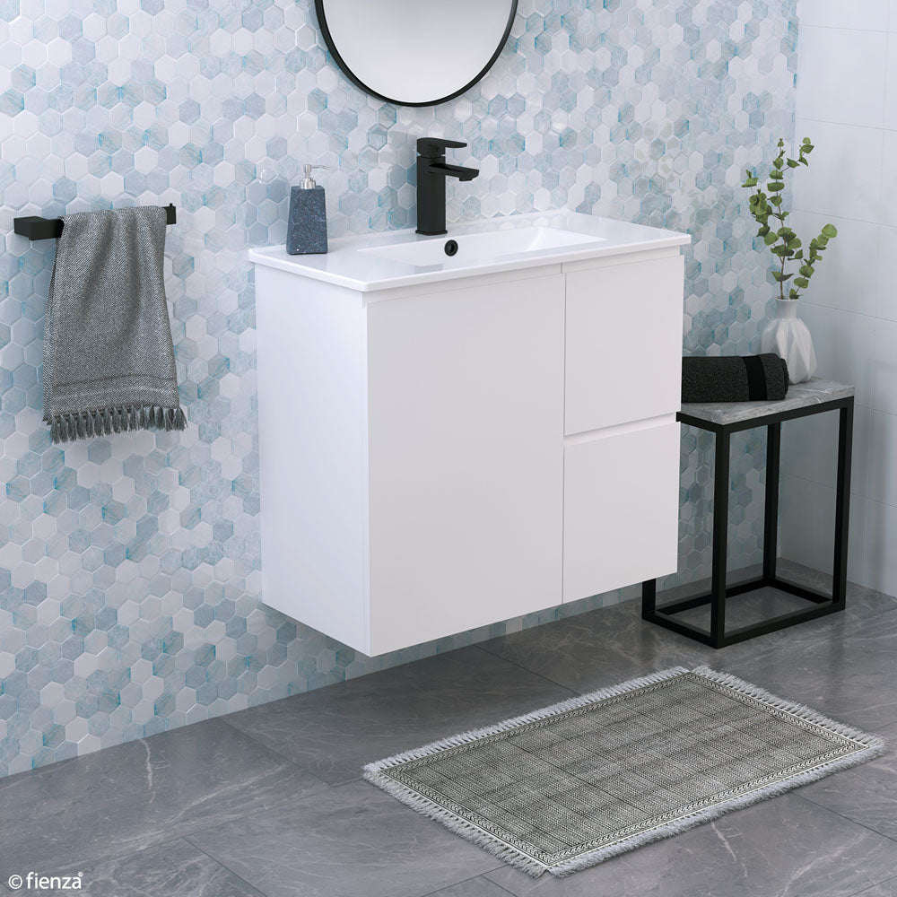 Fienza Siska 75Dfr Slim 750Mm Satin White Wall Hung Vanity Unit Right Drawers - Special Order Units