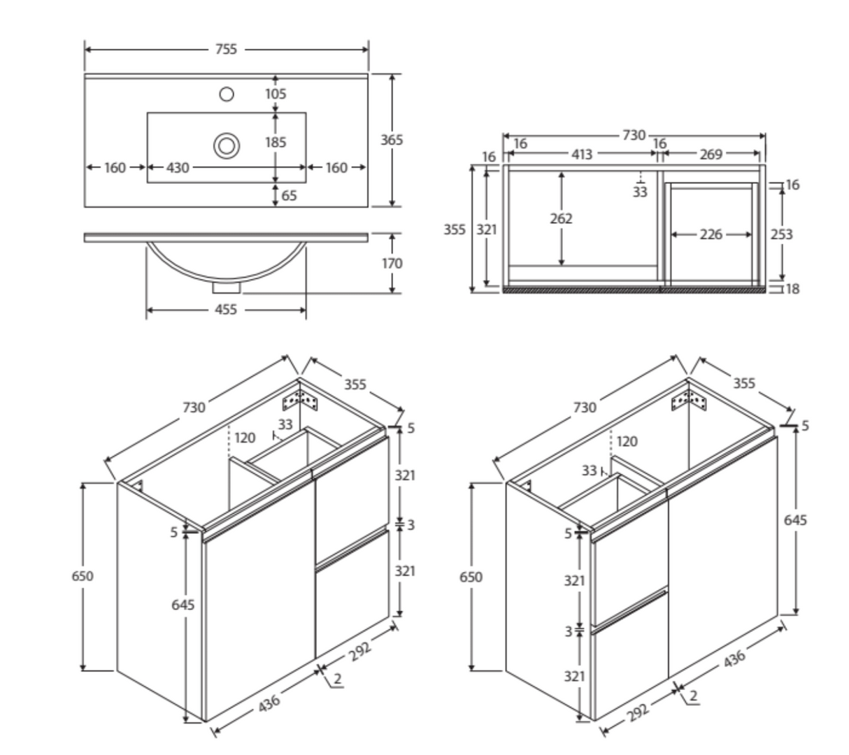 Fienza Siska 75Dfr Slim 750Mm Satin White Wall Hung Vanity Unit Right Drawers - Special Order Units