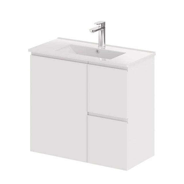 Fienza Siska 75Dfr Slim 750Mm Satin White Wall Hung Vanity Unit Right Drawers - Special Order Units