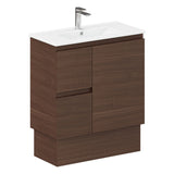 Fienza Siska 75DFWAKL Slim 750mm Vanity Unit with Kickboard, Left Drawers, Walnut