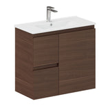 Fienza Siska 75DFWAL Slim 750mm Wall Hung Vanity Unit, Left Drawers, Walnut