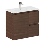 Fienza Siska 75DFWAR Slim 750mm Wall Hung Vanity Unit, Right Drawers, Walnut