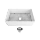 Seima 192514 Odessa 761 Ceramic Butler Sink, Single Bowl, 760x485mm Apron Front, White Gloss with Gunmetal Basket Waste & Grid