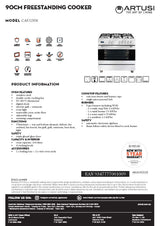 Artusi CAFG91X 90cm Freestanding Duel Fuel Stove, Stainless Steel