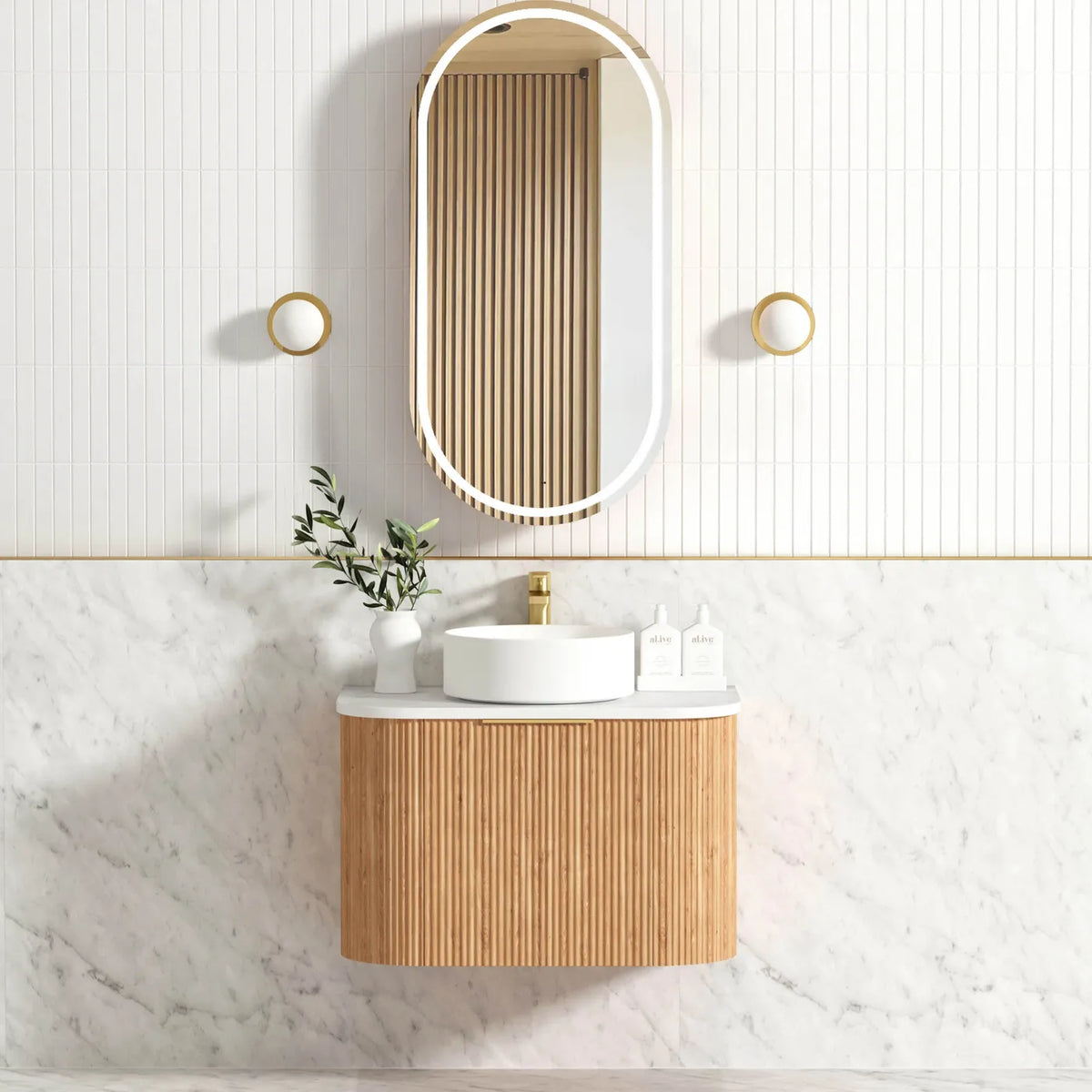 Otti Bondi Wall Hung Vanity, Fluted Woodland Oak