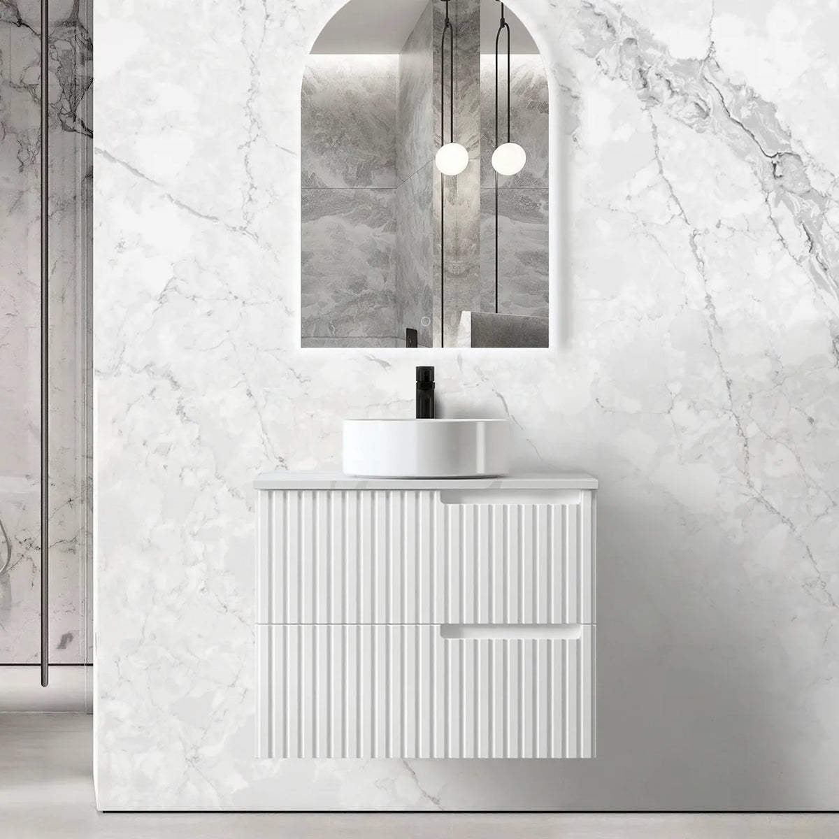 Otti Noosa Wall Hung Vanity, Satin White