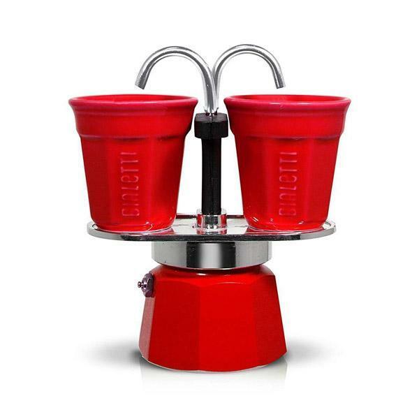 Bialetti Mini Express 2 Cups Coffee Maker + 2 Ceramic Cups, Red- Special Order