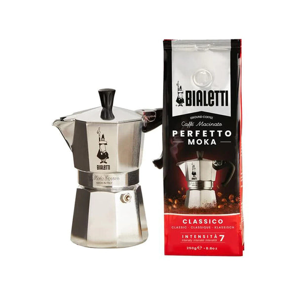 Bialetti Moka Express 3 Cup + Perfetto Moka Classico 250g Ground Coffee Gift Set - Special Order