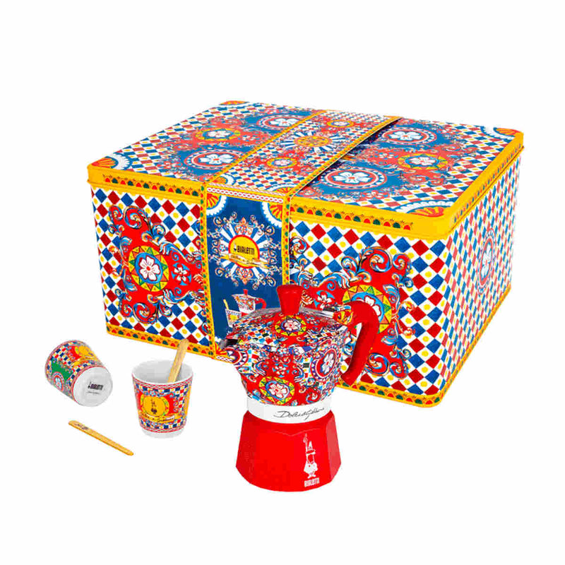 Bialetti Dolce & Gabbana 2 Cup Moka Express Sicilian Cart with Porcelain Cup and Stirrer Set - IN STOCK