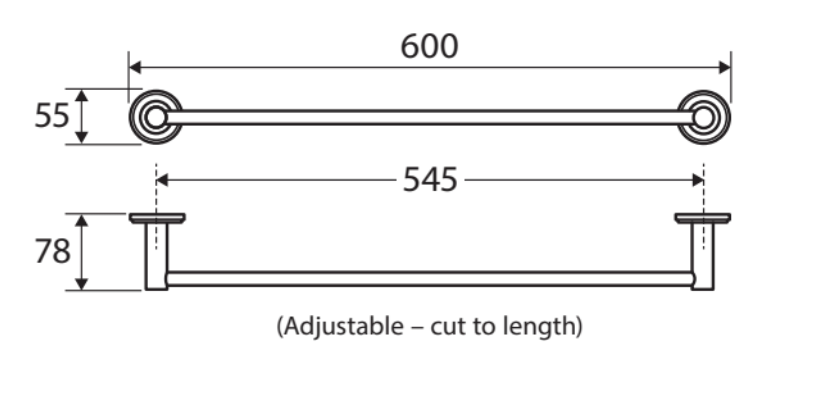 Kaya 600Mm Single Towel Rail Chrome 8280160 Bathroom Accessories