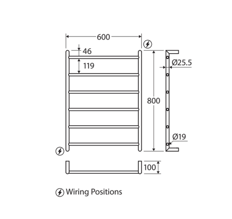 Fienza 8286080GM Kaya Heated Towel Rail, 600 x 800mm, Gun Metal - Special Order