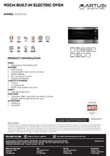 Artusi AO900X 90cm 9 Function Built In Oven, Stainless Steel