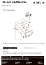 Artusi AO900X 90cm 9 Function Built In Oven, Stainless Steel